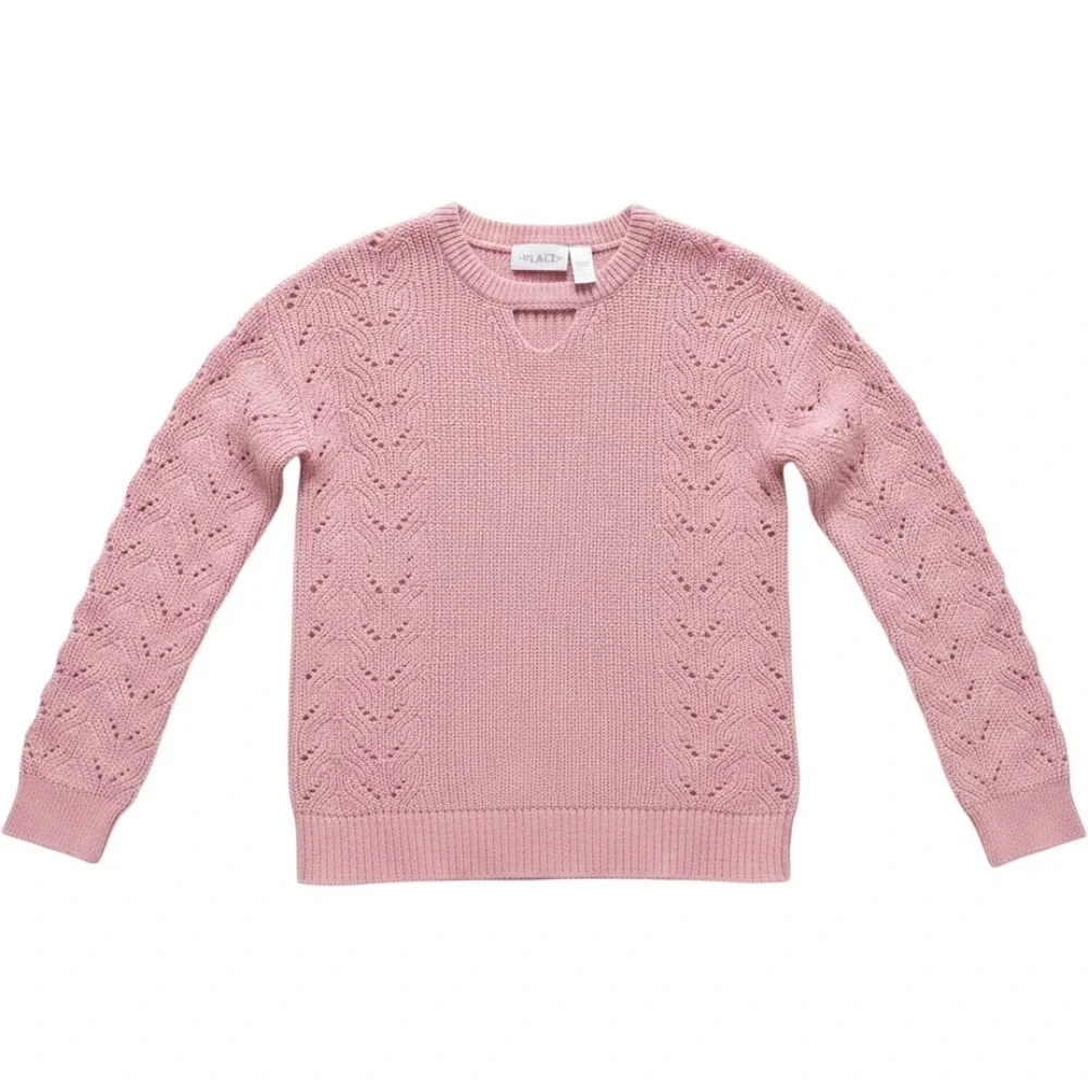 The Children's Place‎ Pink Glitter Keyhole Pointelle Knit Sweater Size 10/12